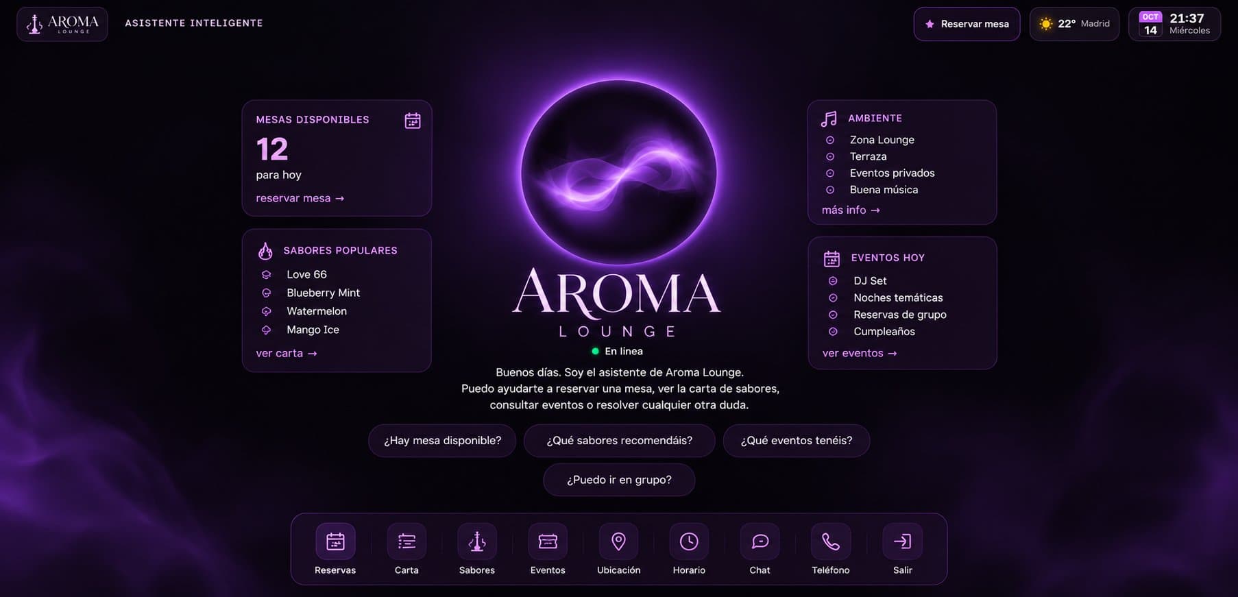 Asistente inteligente de Aroma Lounge